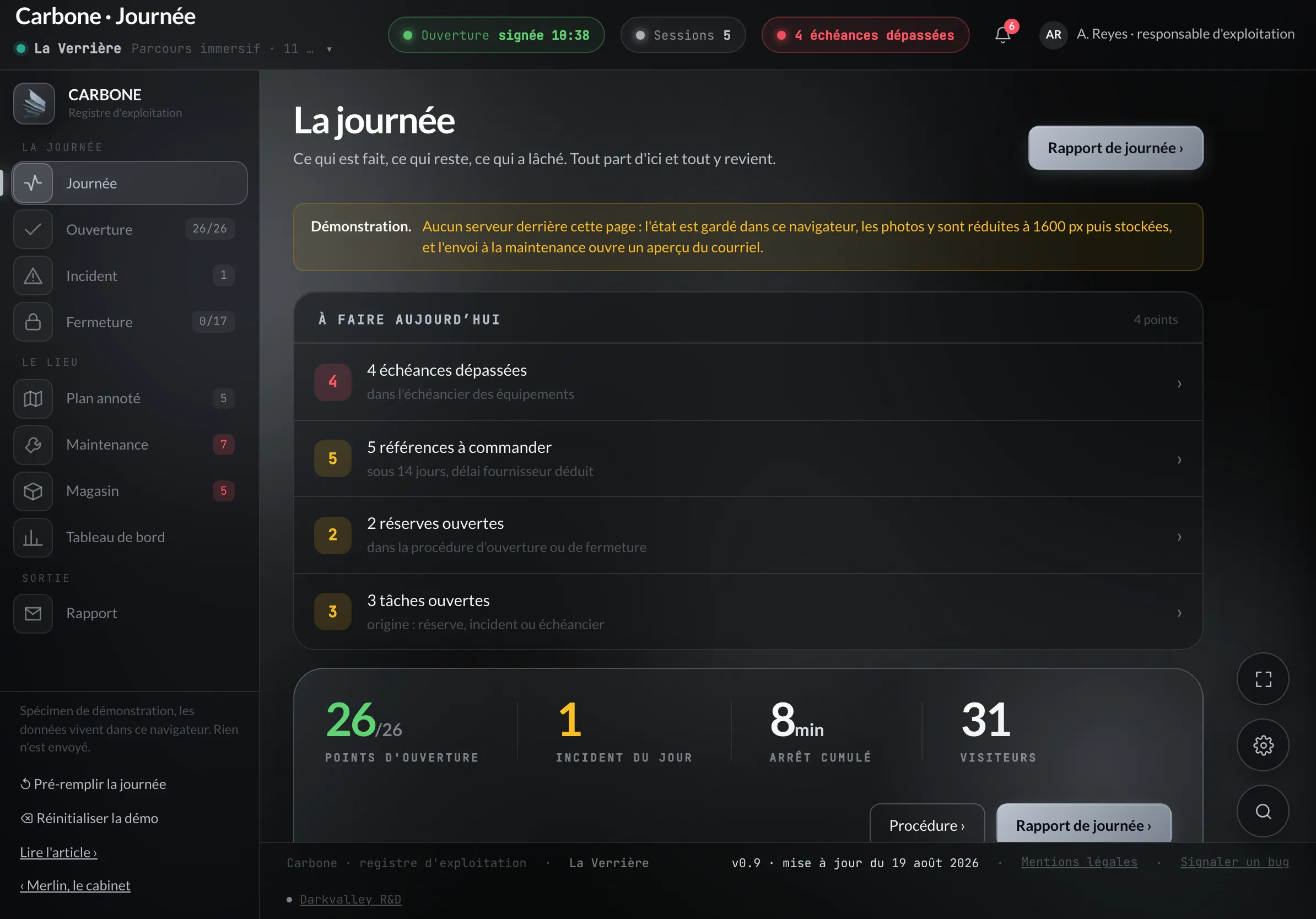 CARBONE sur iPad : la vue Journée