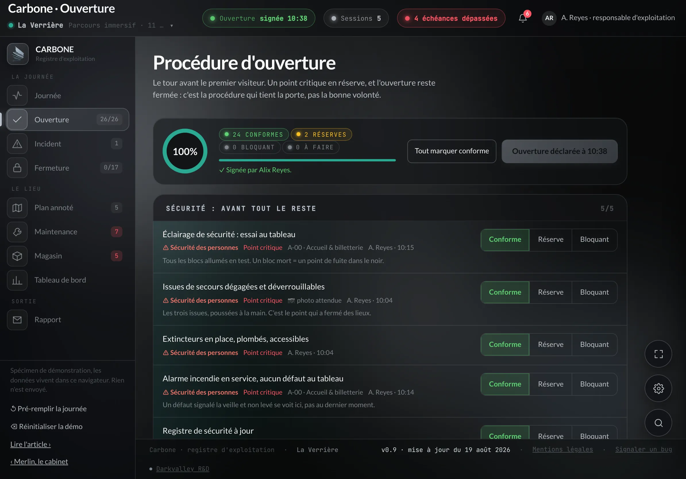 iPad en paysage : procédure d'ouverture, les points groupés par phase