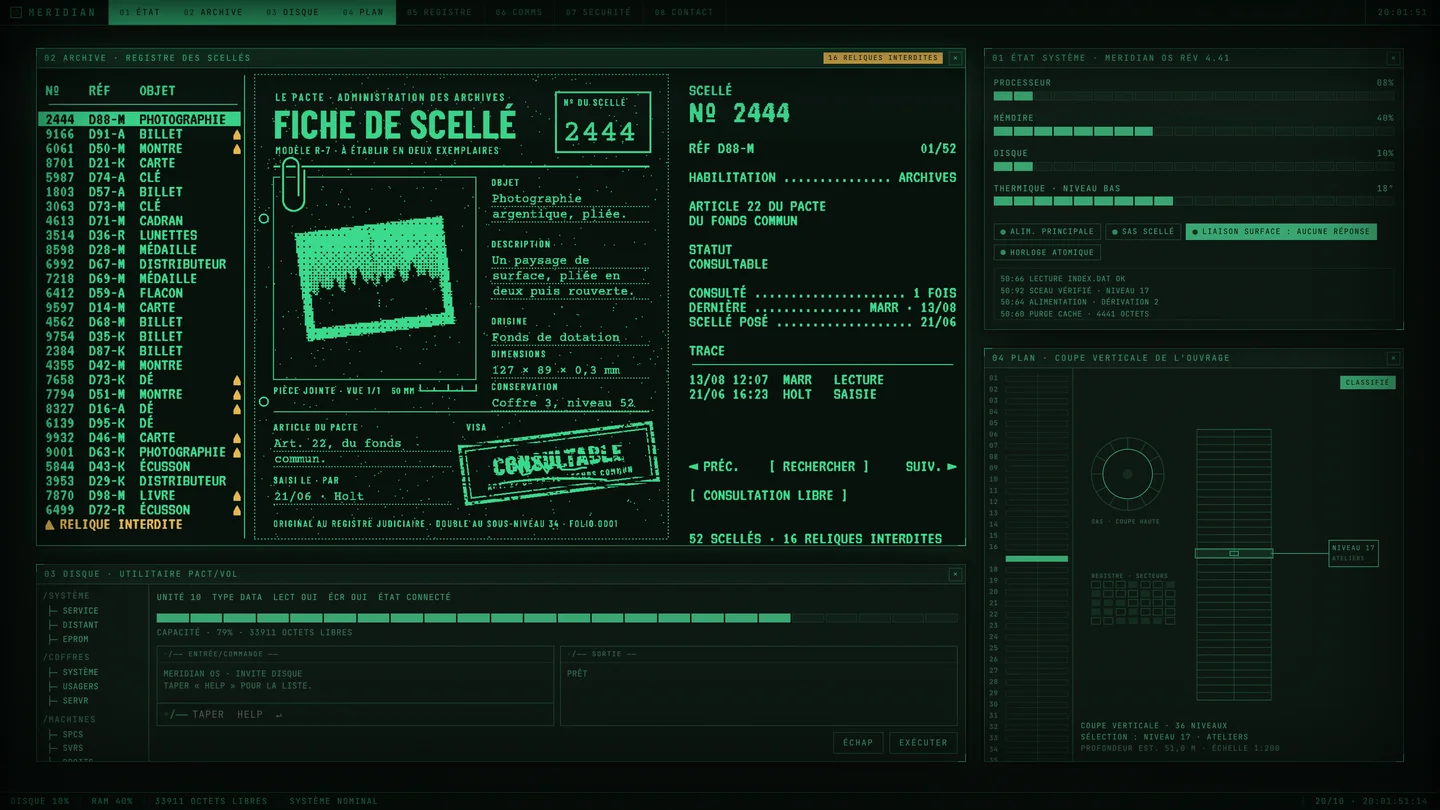 MERIDIAN OS : la fiche de scellé, l'état du poste et la coupe du silo