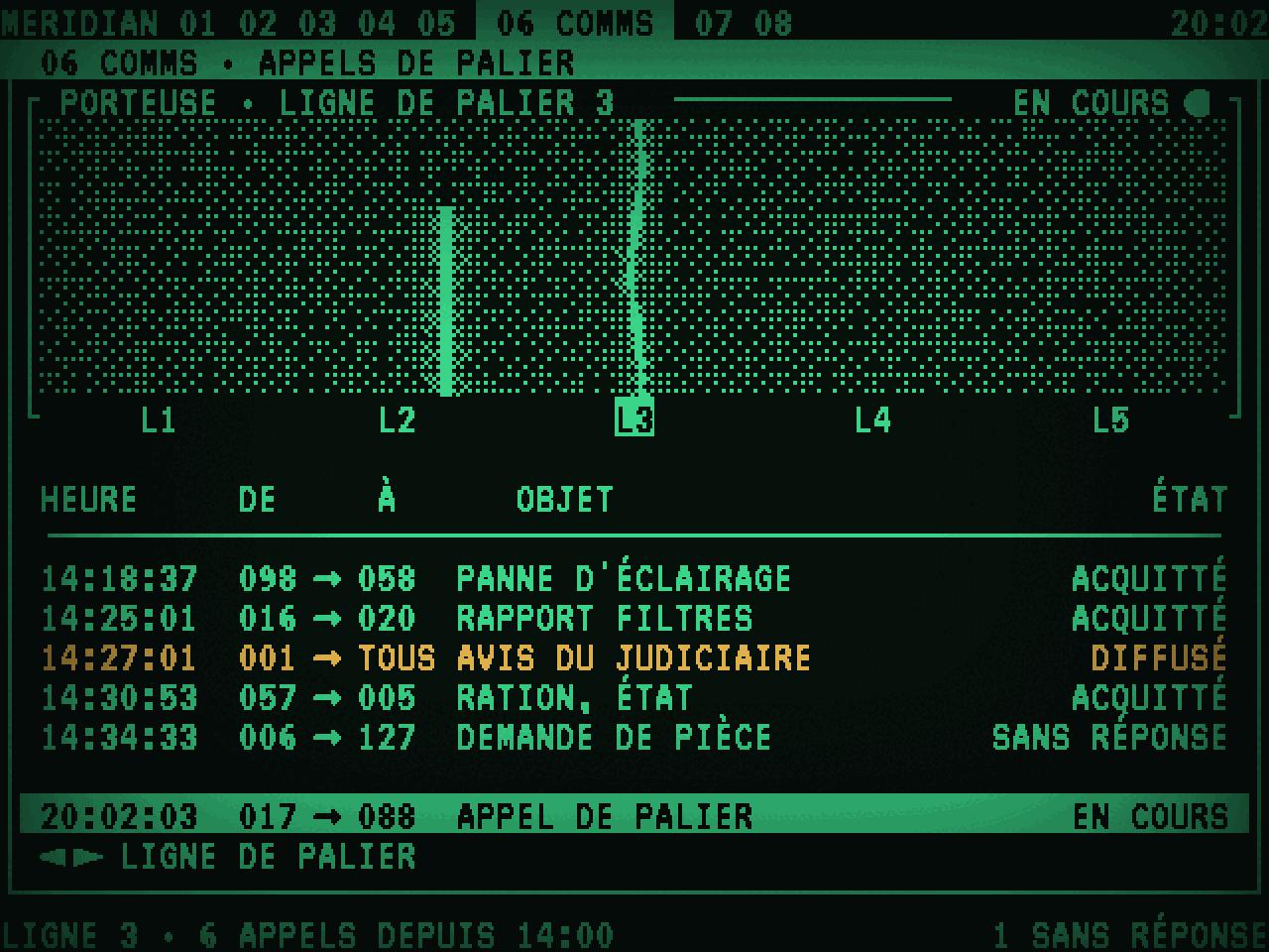 Service 06 COMMS : la cascade tramée de la ligne de palier 3 et le journal des appels